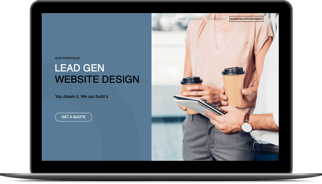 Lead blue project laptop screen Press Wizards lead gen websites in WordPress