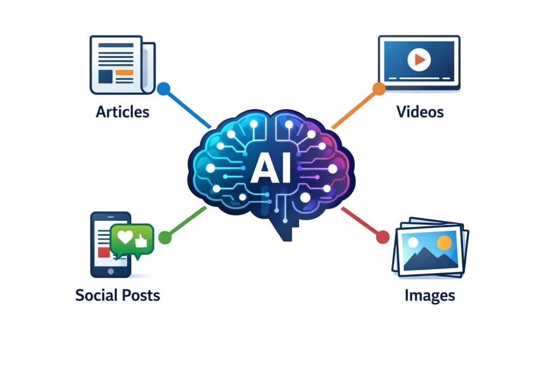 Diagram showing AI generating multiple forms of content